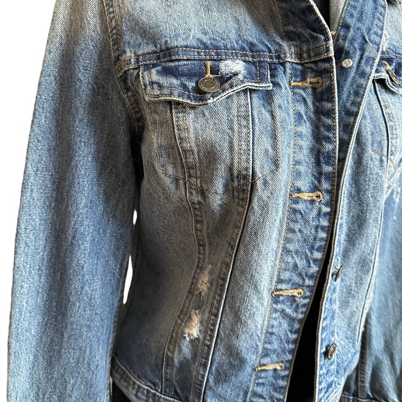 Mossimo Jean Jacket Sherpa Collar Womens Denim Trucker Coat Distressed Size S/P - Picture 14 of 17